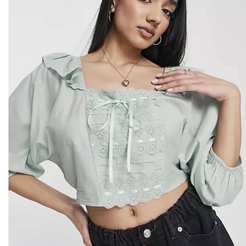 ASOS DESIGN square neck top with frill detail 4 NWT Trendy Preppy Femme Coquette